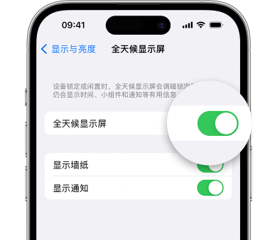 南平苹果15预约维修分享iPhone15如何设置全天候显示屏幕可见 